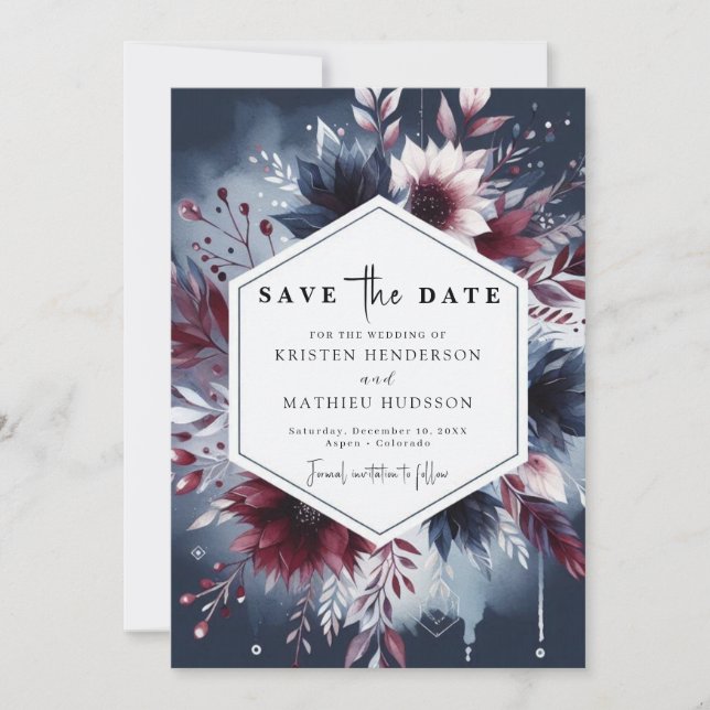 Whimsical Printable Burgundy Save The Date (Front)