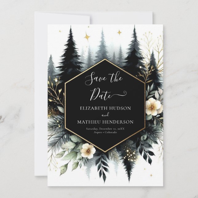 Whimsical Printable Enchanted Forest Wedding Save The Date (Front)