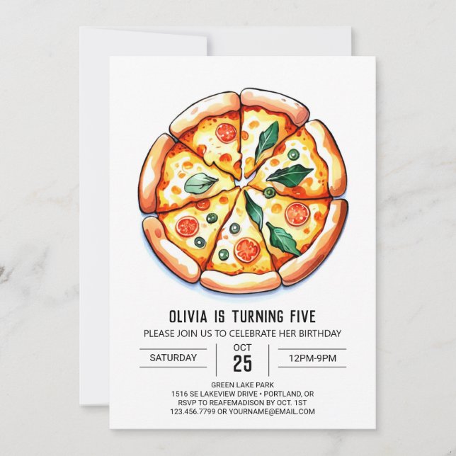 Whimsical Printable Pizza Birthday Invitation (Front)
