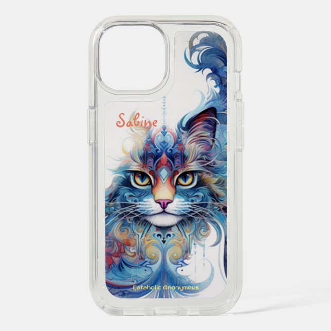 Whimsical Psychedelic Art Cat Speck iPhone 15 Case (Front)