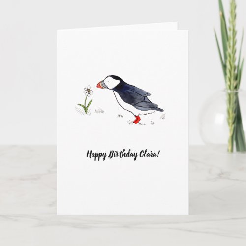 Whimsical Puffin customizable Birthday Card
