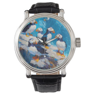 Whimsical Puffin Ocean Blue Watch
