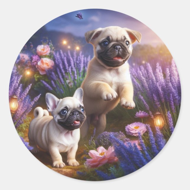 Whimsical Pug and Frenchie Garden Sticker (Front)