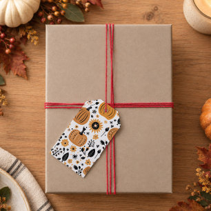 Whimsical pumpkin and fall flower personalized gift tags