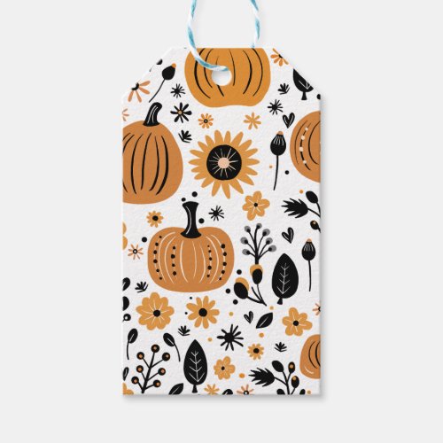 Whimsical pumpkin and fall flower personalized  gift tags