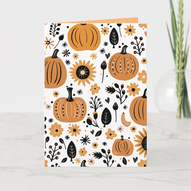 Whimsical pumpkin and fall flower personalized  invitation (Front)