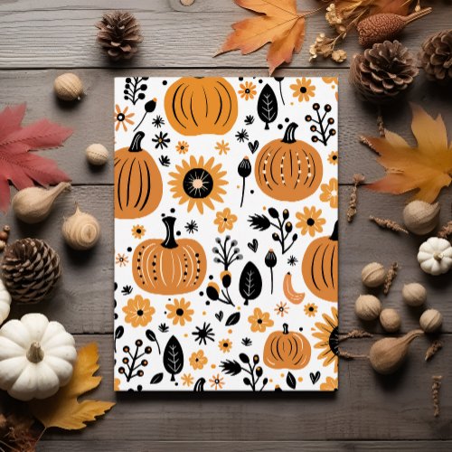 Whimsical pumpkin and fall flower Thanksgiving Invitation