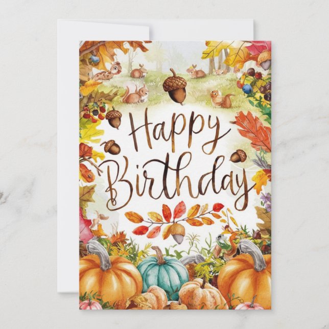 Whimsical Pumpkin Autumn Fall Happy Birthday Card (Front)