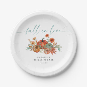 Whimsical Pumpkin Fall in Love Bridal Shower Paper Plates
