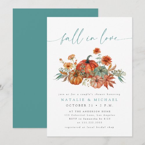 Whimsical Pumpkin Fall in Love Couple's Shower Invitation