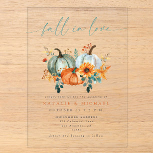 Whimsical Pumpkin Fall in Love Wedding Acrylic Invitations