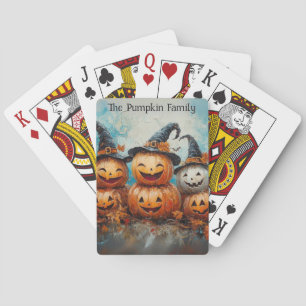 Whimsical Pumpkin Family Fall Season Poker Cards