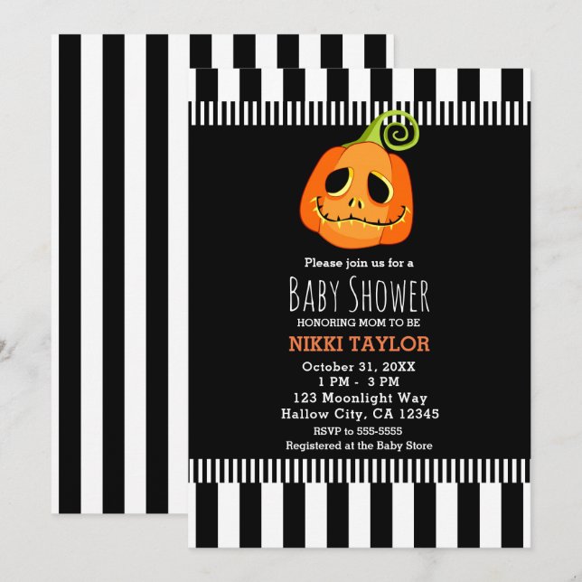 Whimsical Pumpkin Halloween Baby Shower Invitation (Front/Back)