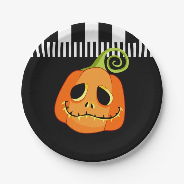 Whimsical Pumpkin Halloween Party Paper Plates (Front)