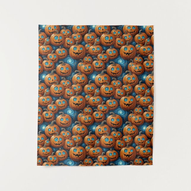 Whimsical Pumpkin Halloween Wall Tapestry (Front)