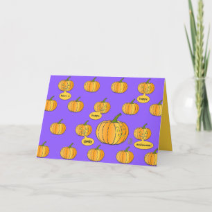 Whimsical Pumpkin Patch on Purple Halloween Card