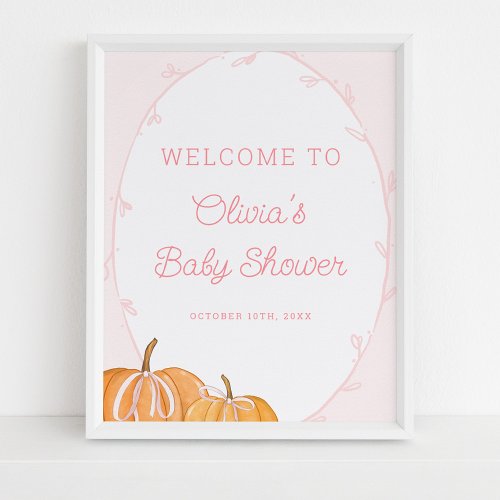 Whimsical Pumpkin Pink Girl Baby Shower Welcome Poster