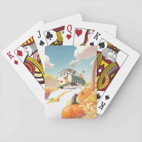 Whimsical Pumpkin Ride Poker Cards