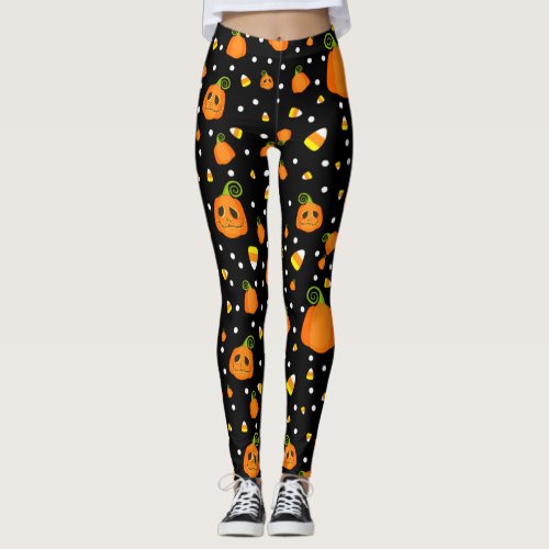 Whimsical Pumpkins  Candy Corn Fun Halloween Leggings