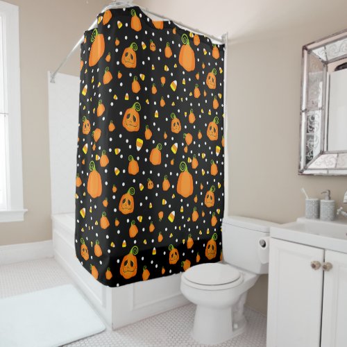 Whimsical Pumpkins  Candy Corn Fun Halloween Shower Curtain