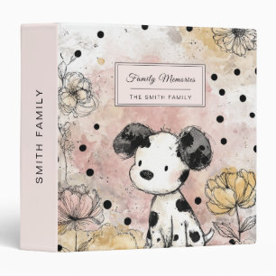 Whimsical Puppy Floral Watercolor Art (2) 3 Ring Binder