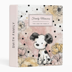 Whimsical Puppy Floral Watercolor Art (2) Mini Binder