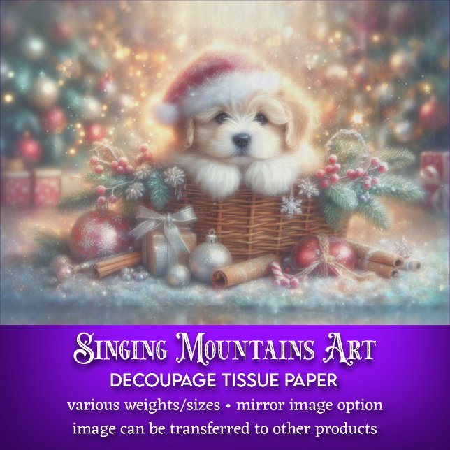 Whimsical Puppy in Christmas Hat Holiday Decoupage Tissue Paper (Creator Uploaded)