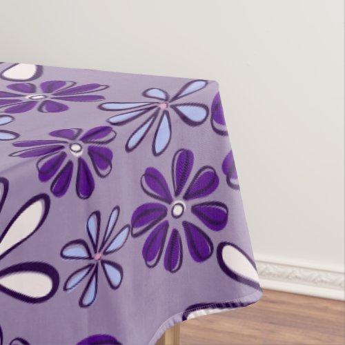 Whimsical Purple Blue Flower Doodle Tablecloth