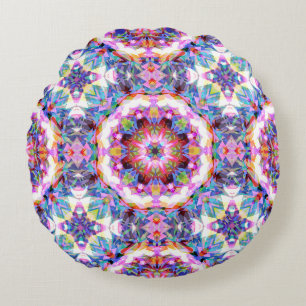 Whimsical Purple Blue Pink Colorful Pattern Round Pillow