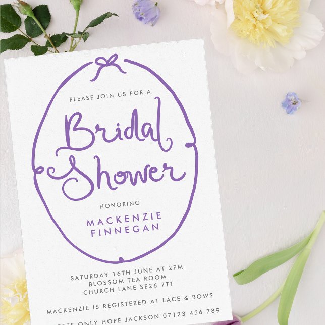 Whimsical Purple Bow Bridal Shower Invitation (Creator Uploaded)