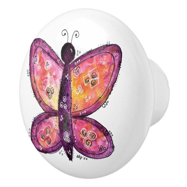 Whimsical Purple Butterfly Ceramic Knob (Right)