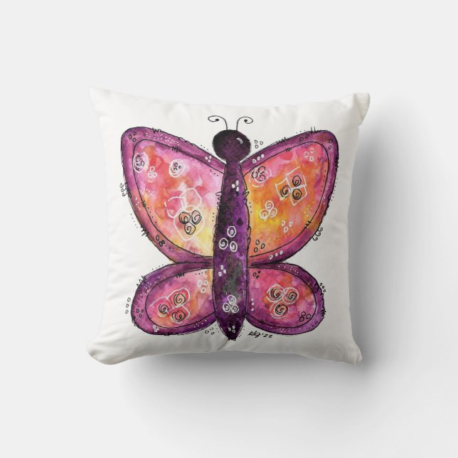 Whimsical Purple Butterfly Throw Pillow (Front)