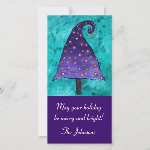 Whimsical Purple Christmas Tree Holiday Card