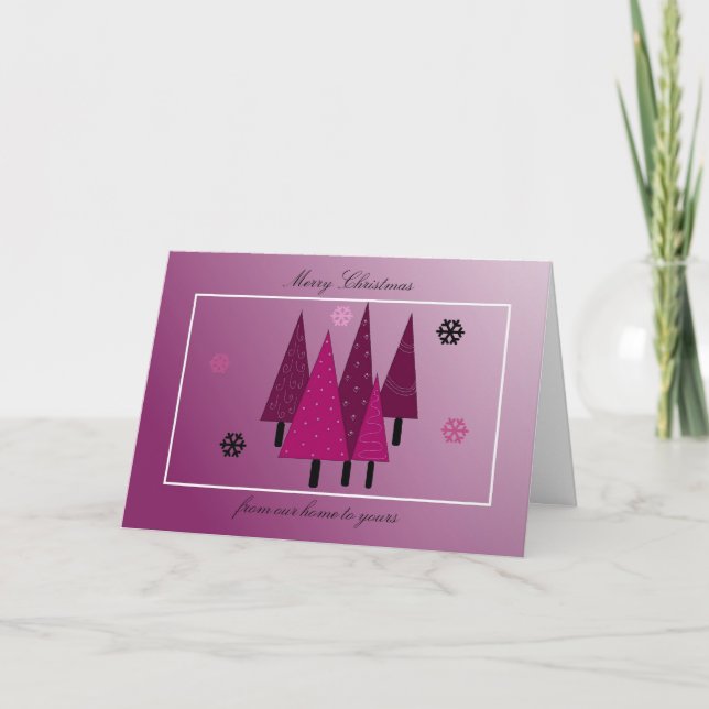 Whimsical Purple Christmas Trees Holiday Card (Front)