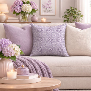 Whimsical Purple Cottage Flowers Accent Pillow