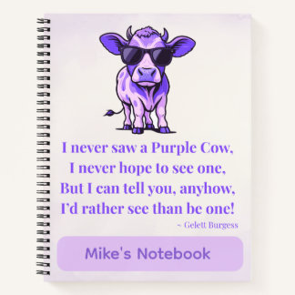 Whimsical Purple Cow Poem By Gelett Burgess Notebook