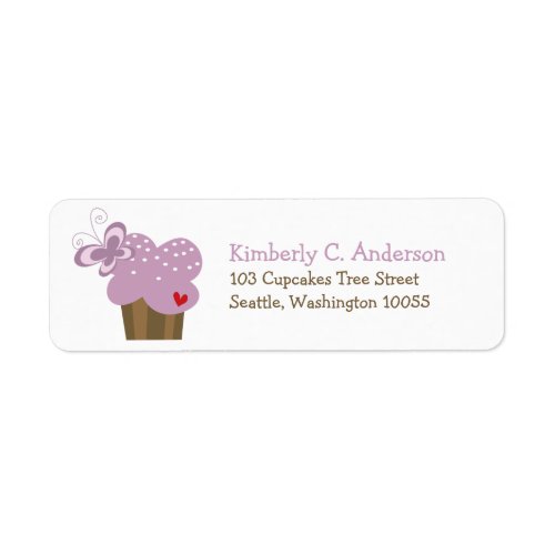 Whimsical Purple Cupcake Butterfly Girl Birthday Label