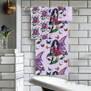 Whimsical Purple Fairy Butterfly Fantasy Bath Towel Set