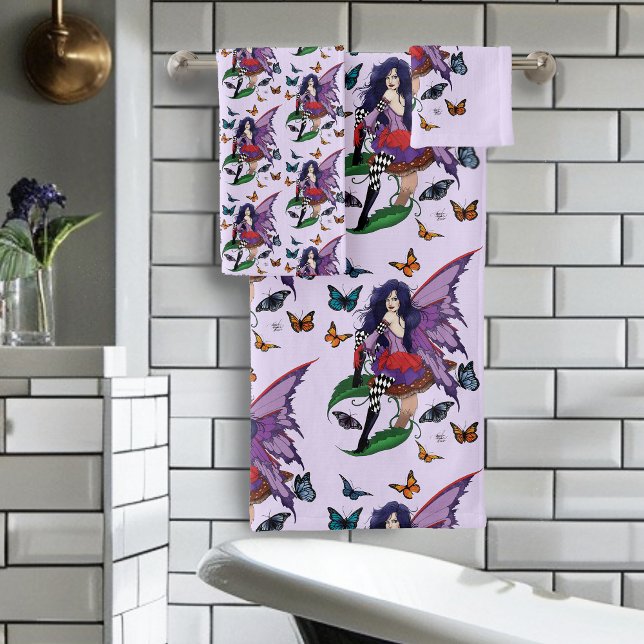Whimsical Purple Fairy Butterfly Fantasy Bath Towel Set (Creator Uploaded)