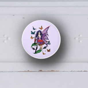 Whimsical Purple Fairy Butterfly Fantasy Ceramic Knob