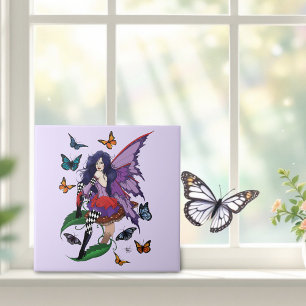 Whimsical Purple Fairy Butterfly Fantasy Ceramic Tile
