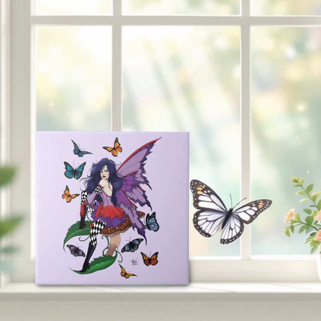 Whimsical Purple Fairy Butterfly Fantasy Ceramic Tile (Creator Uploaded)