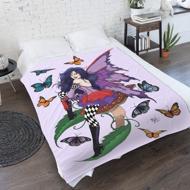 Whimsical Purple Fairy Butterfly Fantasy Fleece Blanket (Creator Uploaded)