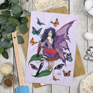 Whimsical Purple Fairy Butterfly Fantasy Kitchen Towel