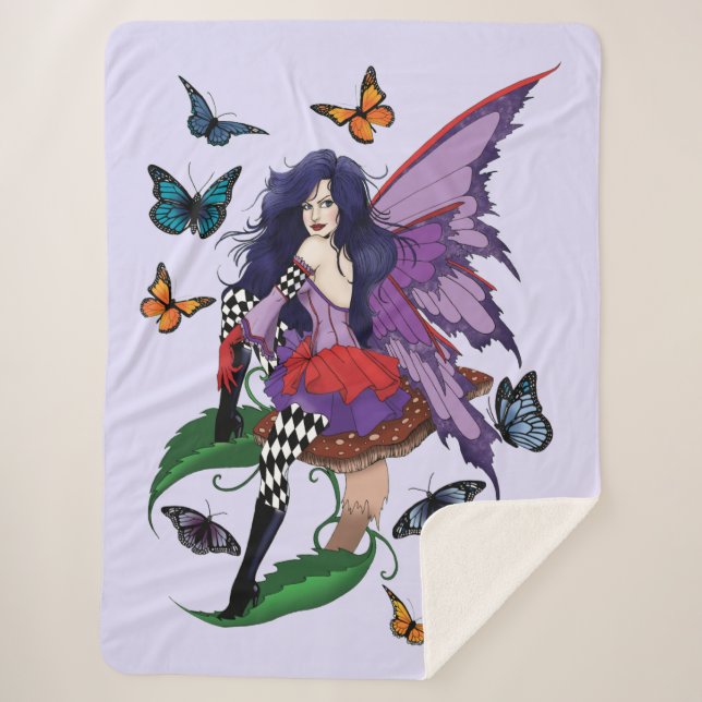 Whimsical Purple Fairy Butterfly Fantasy Sherpa Blanket (Front)