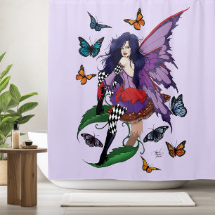 Whimsical Purple Fairy Butterfly Fantasy Shower Curtain