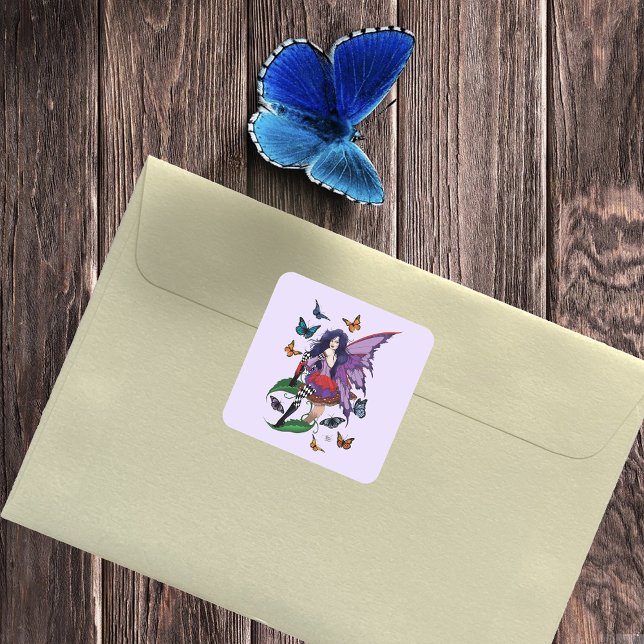 Whimsical Purple Fairy Butterfly Fantasy Square Sticker (Creator Uploaded)