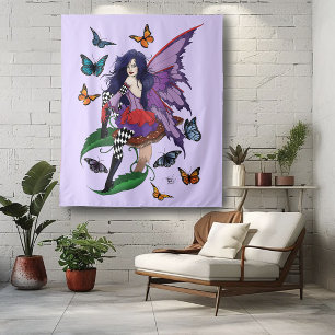 Whimsical Purple Fairy Butterfly Fantasy Tapestry