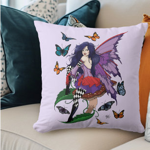 Whimsical Purple Fairy Butterfly Fantasy Throw Pillow
