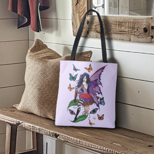 Whimsical Purple Fairy Butterfly Fantasy Tote Bag